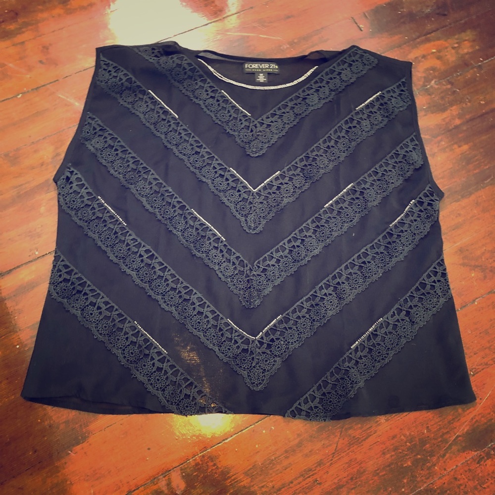 Black see through top with beaded and lace details